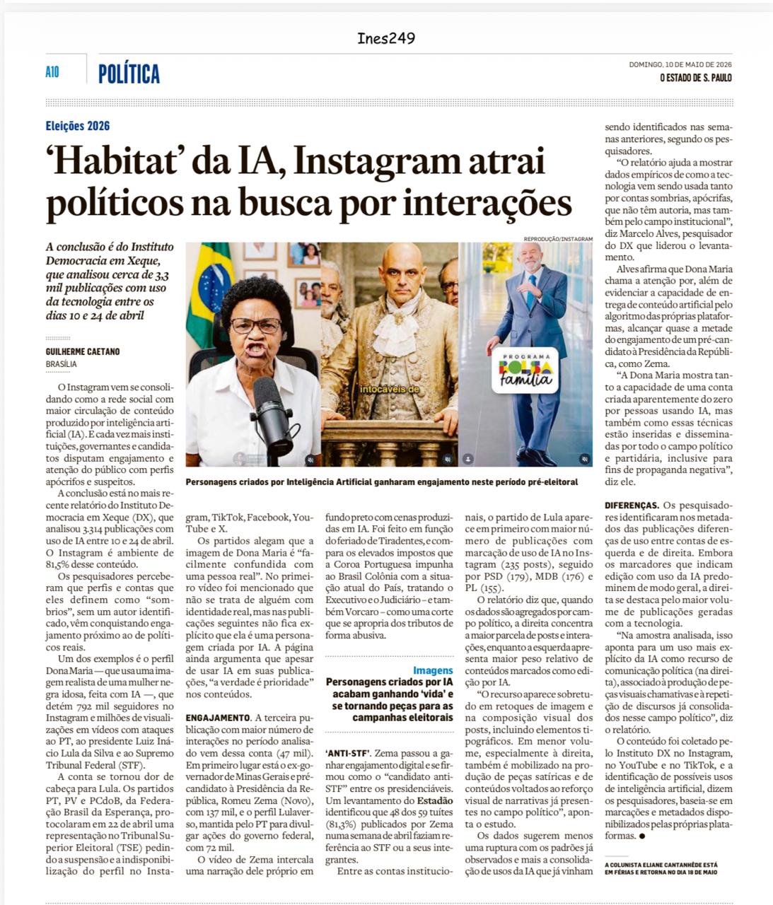 Instagram se consolida como 'habitat' da IA, e políticos disputam engajamento com perfis 'sombrios'